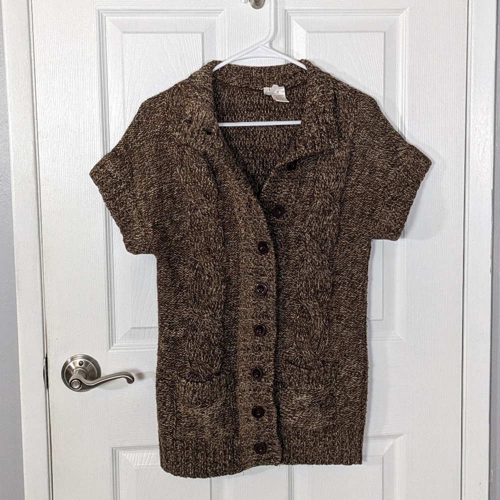 Cozy Acrylic Knit Short Sleeve Brown Sweater Top from Black‎ Crimson NY Size M